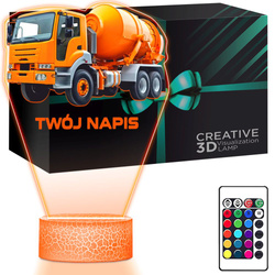 LAMPKA NOCNA LED 3D AUTO MAJSTRA BETONIARKA prezent dla dziecka URODZINY statuetka + pilot