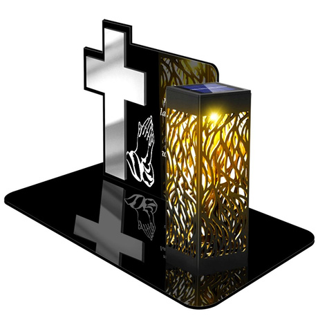 ZNICZ SOLARNY LED WIECZNY PODSTAWKA NA CMENTARZ GRÓB lampka Krzyż 3D 