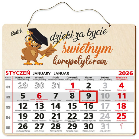 DREWNIANY KALENDARZ 2026 PREZENT KOREPETYTOR UPOMINEK POD CHOINKĘ ŚWIĘTA
