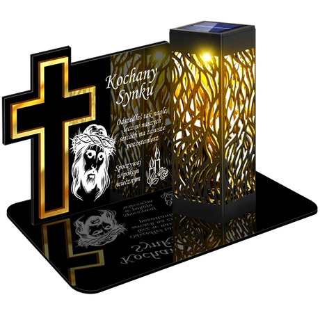 ZNICZ SOLARNY LED WIECZNY PODSTAWKA NA CMENTARZ GRÓB lampka Krzyż 3D DLA SYNA