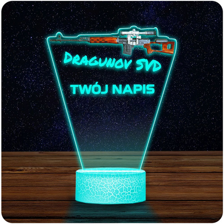LAMPKA NOCNA LED 3D KARABIN BROŃ SWD Dragunow prezent dla dziecka URODZINY statuetka + pilot