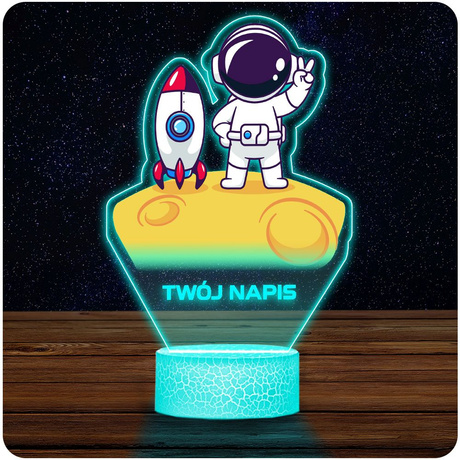 LAMPKA NOCNA LED 3D ASTRONAUTA RAKIETA prezent dziecka URODZINY statuetka