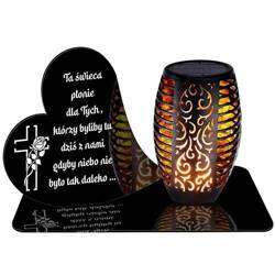 ZNICZ SOLARNY LED WIECZNY PODSTAWKA NA CMENTARZ GRÓB Serce EFEKT PŁOMIENIA