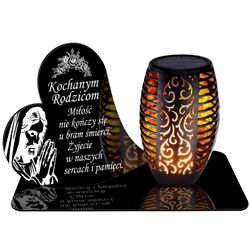 ZNICZ SOLARNY LED WIECZNY PODSTAWKA NA CMENTARZ GRÓB Serce EFEKT PŁOMIENIA