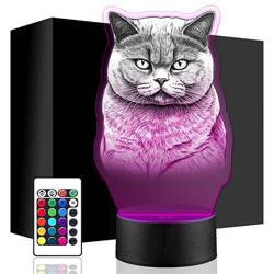 LAMPKA NOCNA LED KOT BRYTYJSKI KOTEK 3D + PILOT prezent URODZINY statuetka