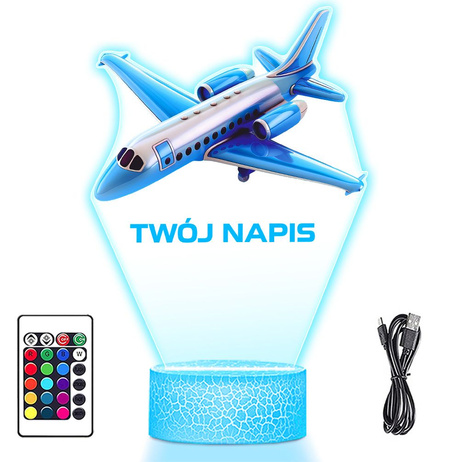 LAMPKA NOCNA LED 3D z imieniem SAMOLOT PASAŻERSKI prezent dla dziecka URODZINY statuetka + pilot