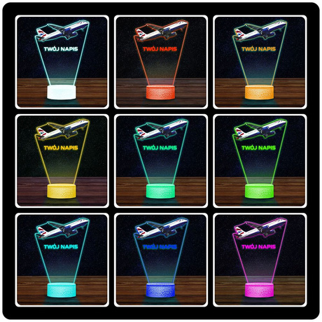 LAMPKA NOCNA LED 3D z imieniem SAMOLOT PASAŻERSKI prezent dla dziecka URODZINY statuetka + pilot