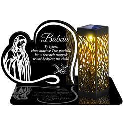 ZNICZ SOLARNY LED WIECZNY PODSTAWKA NA CMENTARZ GRÓB lampka Napis Serce 3D  DLA BABCI
