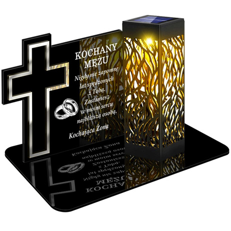 ZNICZ SOLARNY LED WIECZNY PODSTAWKA NA CMENTARZ GRÓB lampka Krzyż 3D DLA MĘŻA 
