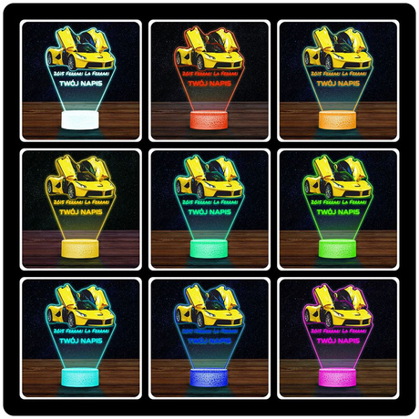 LAMPKA NOCNA LED 3D AUTO FERRARI prezent dla dziecka URODZINY statuetka + pilot