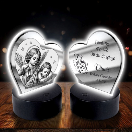 OBRAZEK LED Pamiątka Z ANIOŁKIEM CHRZTU ŚWIĘTEGO PREZENT NA CHRZEST 