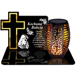 ZNICZ SOLARNY LED WIECZNY PODSTAWKA NA CMENTARZ GRÓB Krzyż EFEKT PŁOMIENIA DLA BABCI