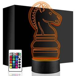 LAMPKA NOCNA LED PIONEK SZACHY KOŃ 3D + PILOT prezent URODZINY statuetka