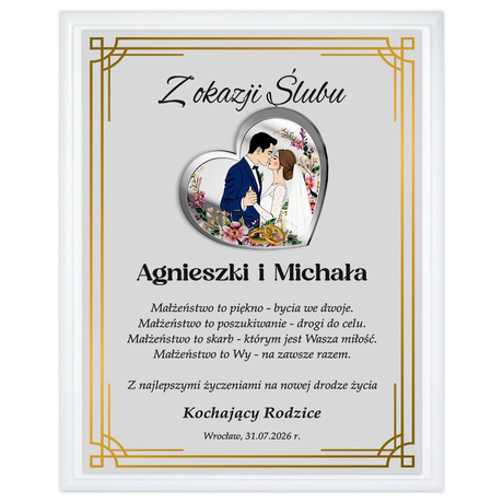 OBRAZEK PAMIĄTKA NA ŚLUB WESELE PREZENT DLA PARY MŁODEJ NOWOŻEŃCÓW