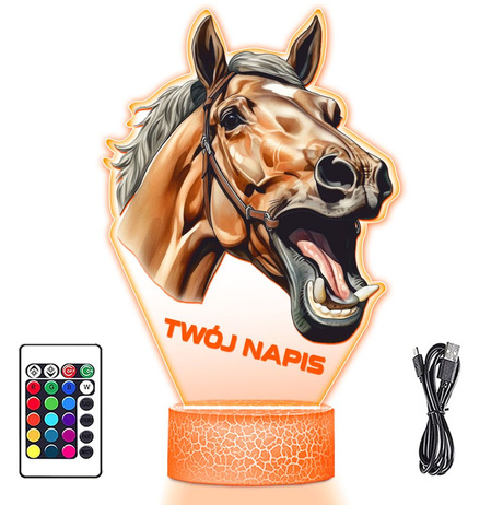 LAMPKA NOCNA LED 3D z imieniem KOŃ KONIK ZWIĘRZĘ prezent dla dziecka URODZINY statuetka + pilot