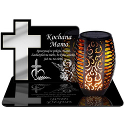 ZNICZ SOLARNY LED WIECZNY PODSTAWKA NA CMENTARZ GRÓB Krzyż EFEKT PŁOMIENIA DLA MAMY