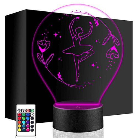 LAMPKA NOCNA LED BALETNICA KWIATKI 3D + PILOT prezent URODZINY statuetka