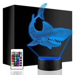 LAMPKA NOCNA LED REKIN ŻARŁACZ 3D + PILOT prezent URODZINY statuetka