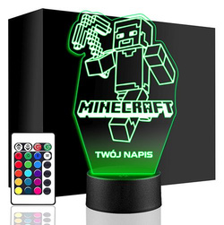LAMPKA NOCNA LED Minecraft Steve Gra 3D + PILOT prezent dziecka URODZINY