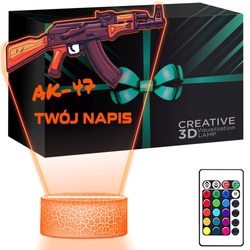 LAMPKA NOCNA LED 3D KARABIN BROŃ Karabinek AK-47 prezent dla dziecka URODZINY statuetka + pilot