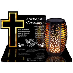 ZNICZ SOLARNY LED WIECZNY PODSTAWKA NA CMENTARZ GRÓB Krzyż EFEKT PŁOMIENIA DLA CÓRKI