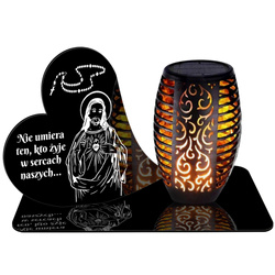 ZNICZ SOLARNY LED WIECZNY PODSTAWKA NA CMENTARZ GRÓB Serce EFEKT PŁOMIENIA