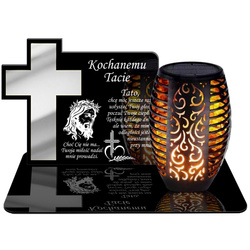 ZNICZ SOLARNY LED WIECZNY PODSTAWKA NA CMENTARZ GRÓB Krzyż EFEKT PŁOMIENIA DLA TATY