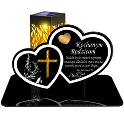 ZNICZ SOLARNY LED WIECZNY PODSTAWKA NA CMENTARZ GRÓB lampka Serce 3D DLA RODZICÓW
