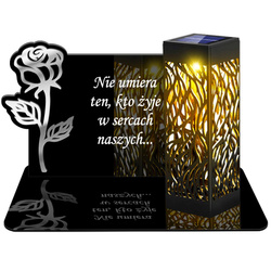 ZNICZ SOLARNY LED WIECZNY PODSTAWKA NA CMENTARZ GRÓB lampka Róża 3D