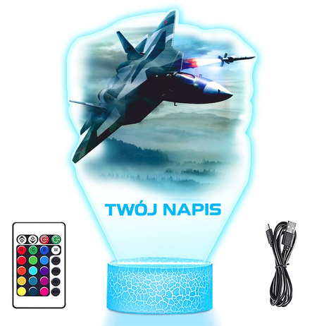 LAMPKA NOCNA LED 3D z imieniem SAMOLOT ODRZUTOWIEC prezent dla dziecka URODZINY statuetka + pilot