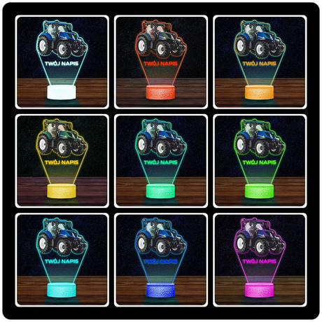 LAMPKA NOCNA LED 3D z imieniem Traktor Ciągnik prezent dla dziecka URODZINY statuetka + pilot