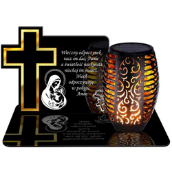 ZNICZ SOLARNY LED WIECZNY PODSTAWKA NA CMENTARZ GRÓB Krzyż EFEKT PŁOMIENIA DLA TATY