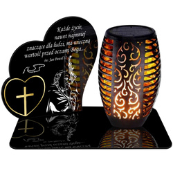 ZNICZ SOLARNY LED WIECZNY PODSTAWKA NA CMENTARZ GRÓB Serce EFEKT PŁOMIENIA