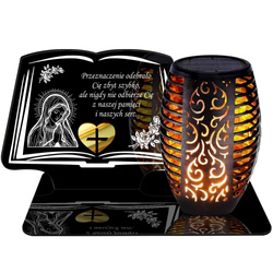 ZNICZ SOLARNY LED WIECZNY PODSTAWKA NA CMENTARZ GRÓB Księga EFEKT PŁOMIENIA