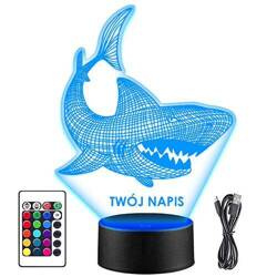 LAMPKA NOCNA LED REKIN ŻARŁACZ 3D + PILOT prezent URODZINY statuetka