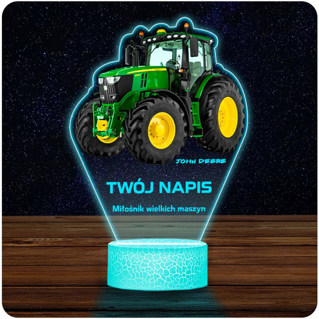 Lampka Nocna 3D LED z Imieniem Traktor Ciągnik John Deere Chłopca Urodziny