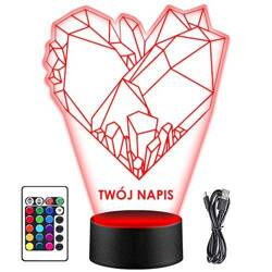 LAMPKA NOCNA LED SERCE KAMIEŃ 3D + PILOT prezent URODZINY statuetka