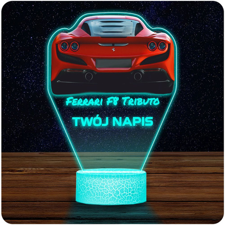 LAMPKA NOCNA LED 3D AUTO FERRARI F8 prezent dla dziecka URODZINY statuetka + pilot