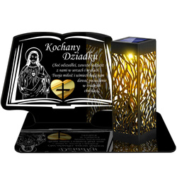 ZNICZ SOLARNY LED WIECZNY PODSTAWKA NA CMENTARZ GRÓB lampka Księga 3D DLA DZIADKA