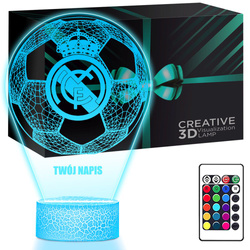 Lampka Nocna 3D LED Real Madryt z Imieniem Prezent dla Dziecka na Święta