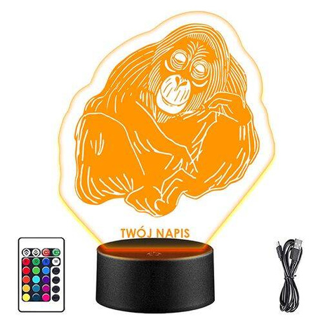 LAMPKA NOCNA LED ORANGUTAN MAŁPA 3D + PILOT prezent URODZINY statuetka