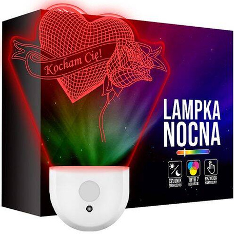 Lampka Nocna LED dla DZIEWCZYNY RÓŻA SERCE do kontaktu gniazdka CZUJNIK