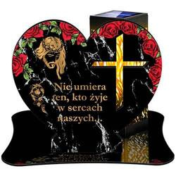 SOLARNY ZNICZ LED AŻUROWY PODSTAWKA STATUETKA NA CMENTARZ GRÓB DUŻA SERCE