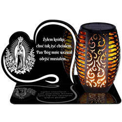 ZNICZ SOLARNY LED WIECZNY PODSTAWKA NA CMENTARZ GRÓB Serce EFEKT PŁOMIENIA