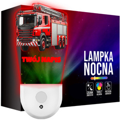 Lampka Nocna LED dla Dziecka Wóz Strażacki kontaktu gniazdka CZUJNIK