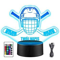 LAMPKA NOCNA HOKEJ KIJ KRĄŻEK 3D + PILOT prezent URODZINY statuetka