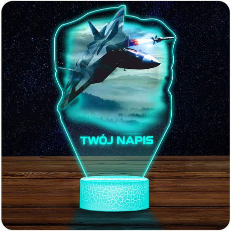 LAMPKA NOCNA LED 3D z imieniem SAMOLOT ODRZUTOWIEC prezent dla dziecka URODZINY statuetka + pilot