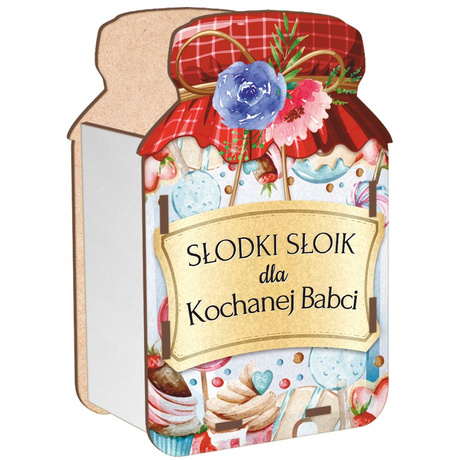 PREZENT NA DZIEŃ BABCI I DZIADKA DREWNIANY SŁOIK NA CUKIERKI PRZETWORY EKO