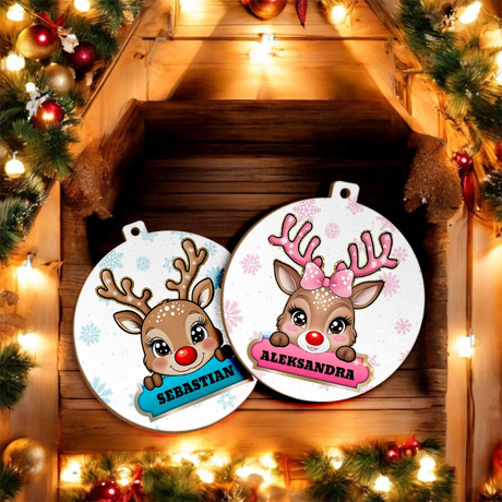 BOMBKA imieniem na CHOINKĘ Ozdoba CHOINKOWA Renifer ŚWIĘTA prezent