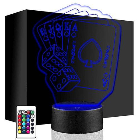 LAMPKA NOCNA LED KARTY DO GRY 3D + PILOT prezent URODZINY statuetka